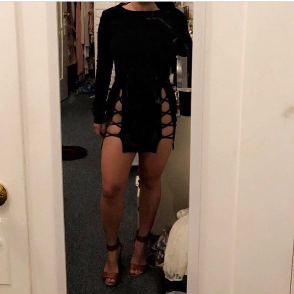 Black Dress with criss cross bottoms